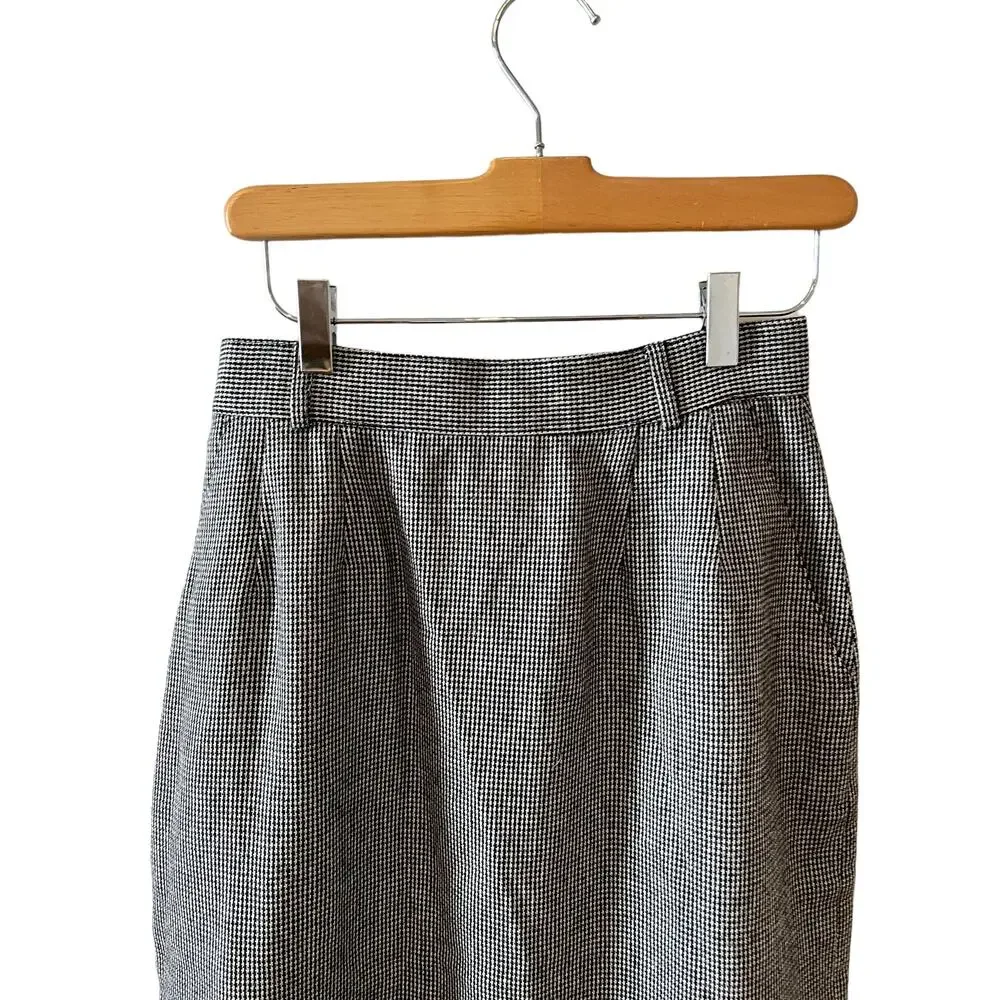 Vintage 80s Evan Picone high waisted houndstooth check wool midi skirt